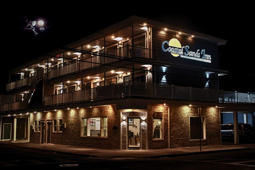 Coastal Sands Inn lit up at night, Wildwood NJ